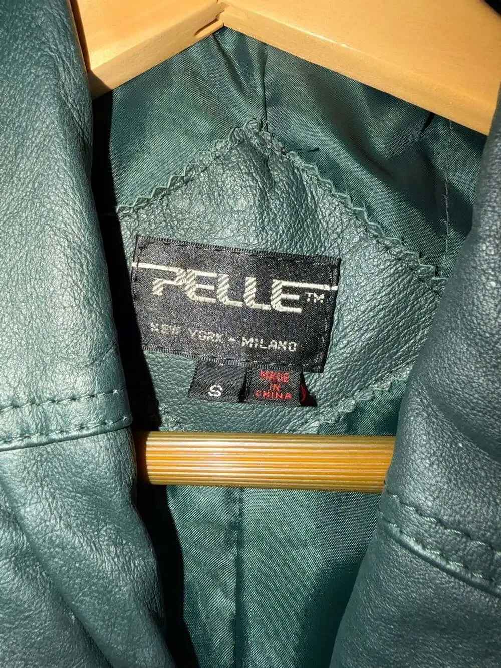Vintage Pelle New York Milano Dark Green Leather Long Trench Coat Size Small